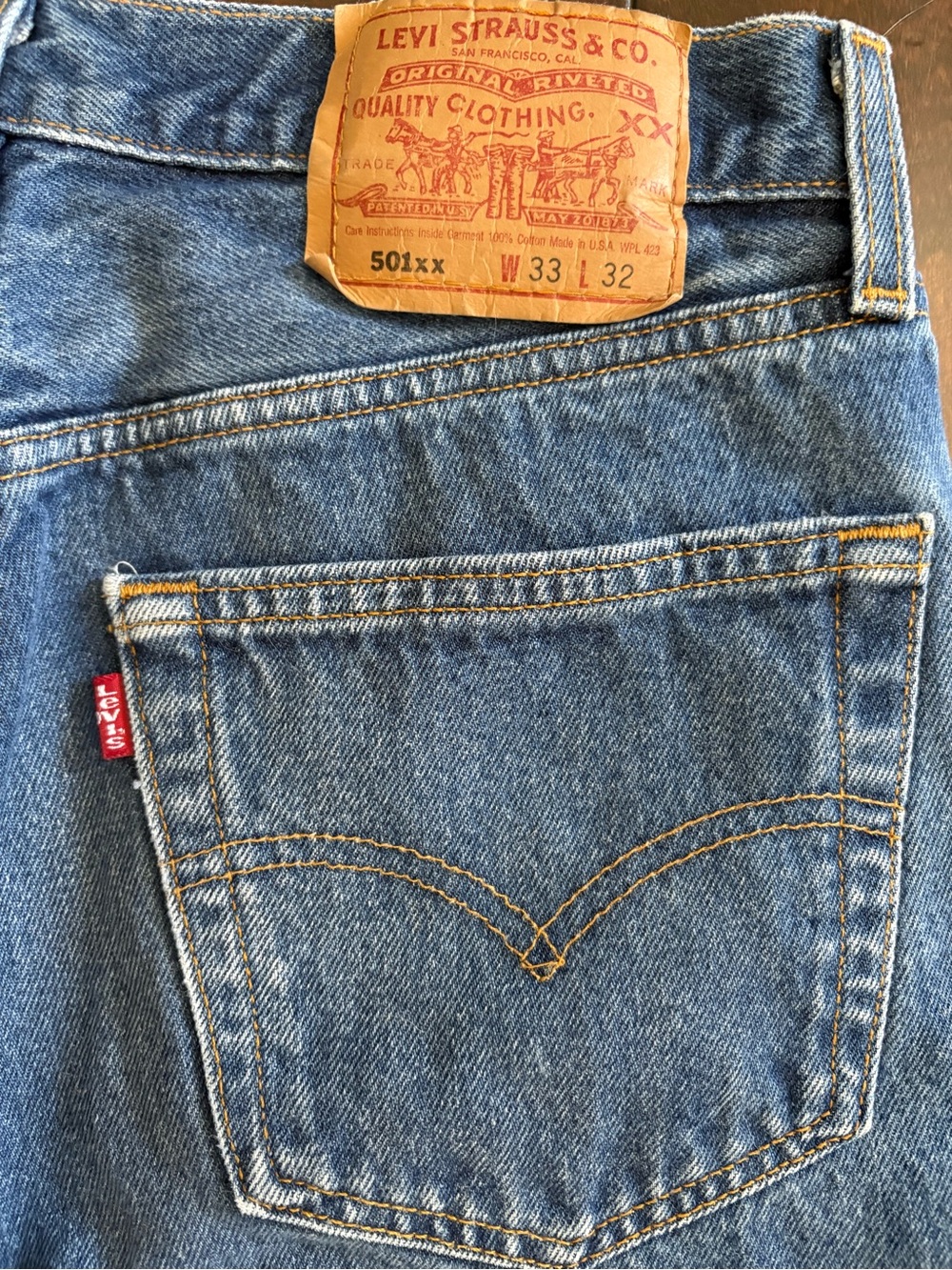 Vintage 90’s Levi's 501 Button-Fly Med/Dark Wash Blue Jeans - Made in USA - Picture 3 of 10
